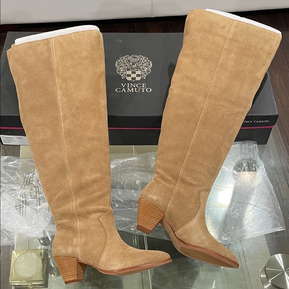 NIB WIDE VINCE CAMUTO extra wide calf camel suede THIGH...
